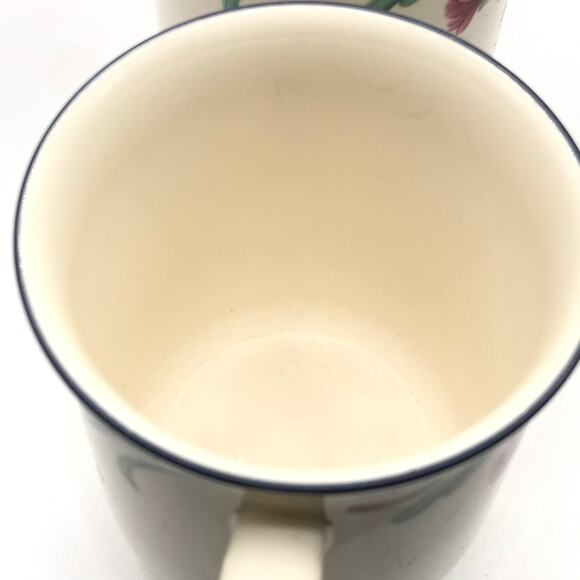 Vintage Lenox Set of 2 Coffee Tea Mugs Poppies On Blue Made In USA Replacements - Picture 4 of 10